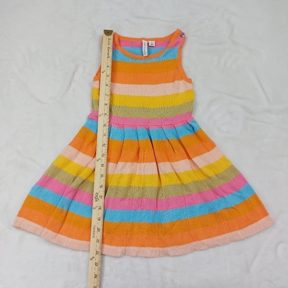 JANIE AND JACK GIRLS ORANGE MULTICOLORED RAINBOW STRIPED KNIT SLEEVELESS DRESS 4
